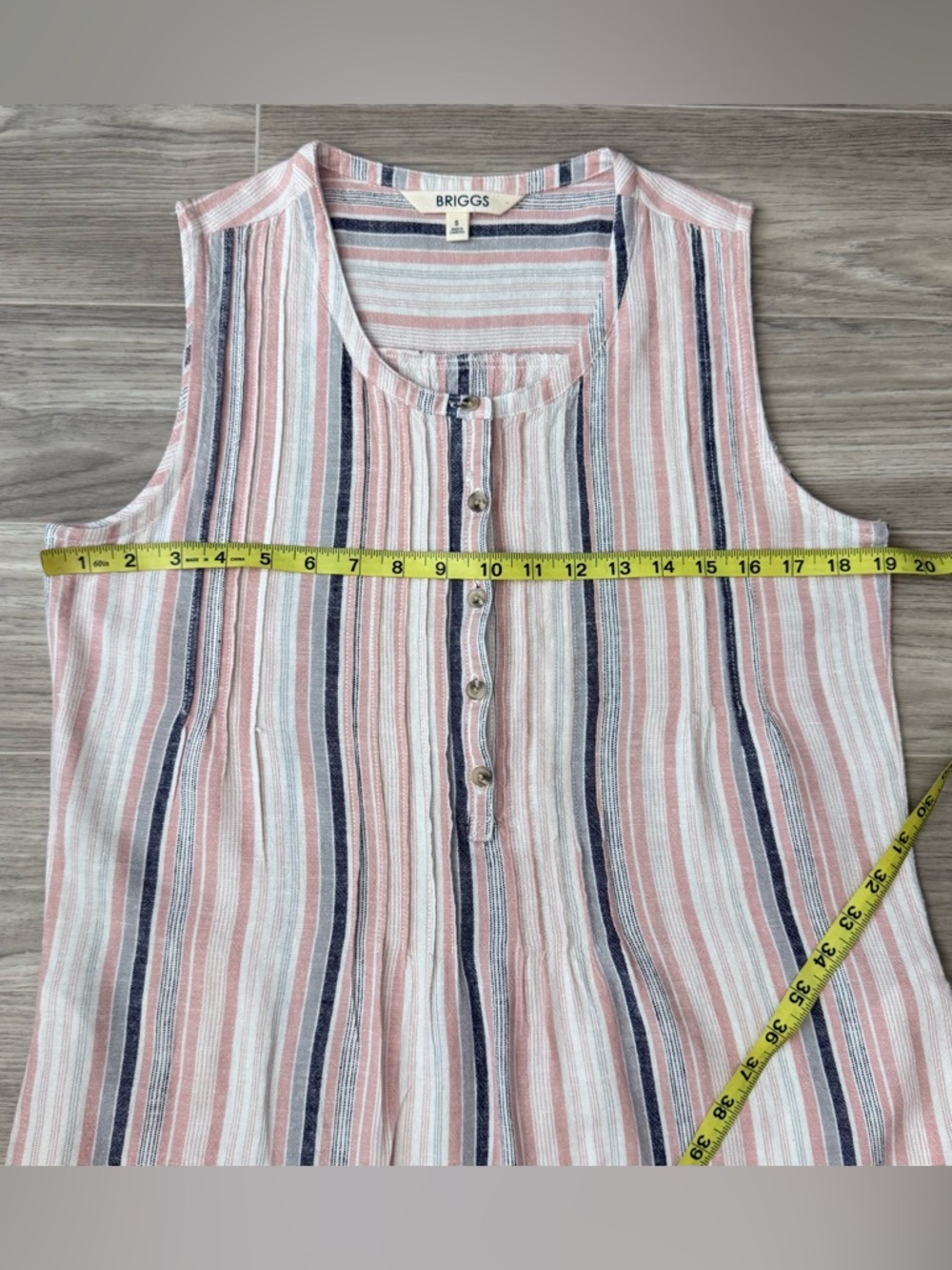 Briggs New York Sleeveless Striped Henley Linen Blend Dress - Picture 4 of 7